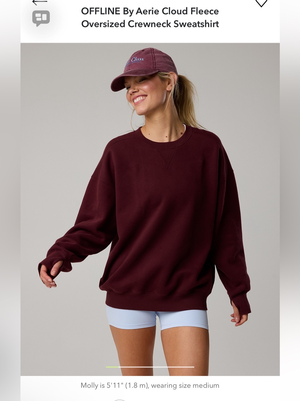 aerie Deep Burgundy Oversized Crew Sweatshirt - Picture 7 of 13
